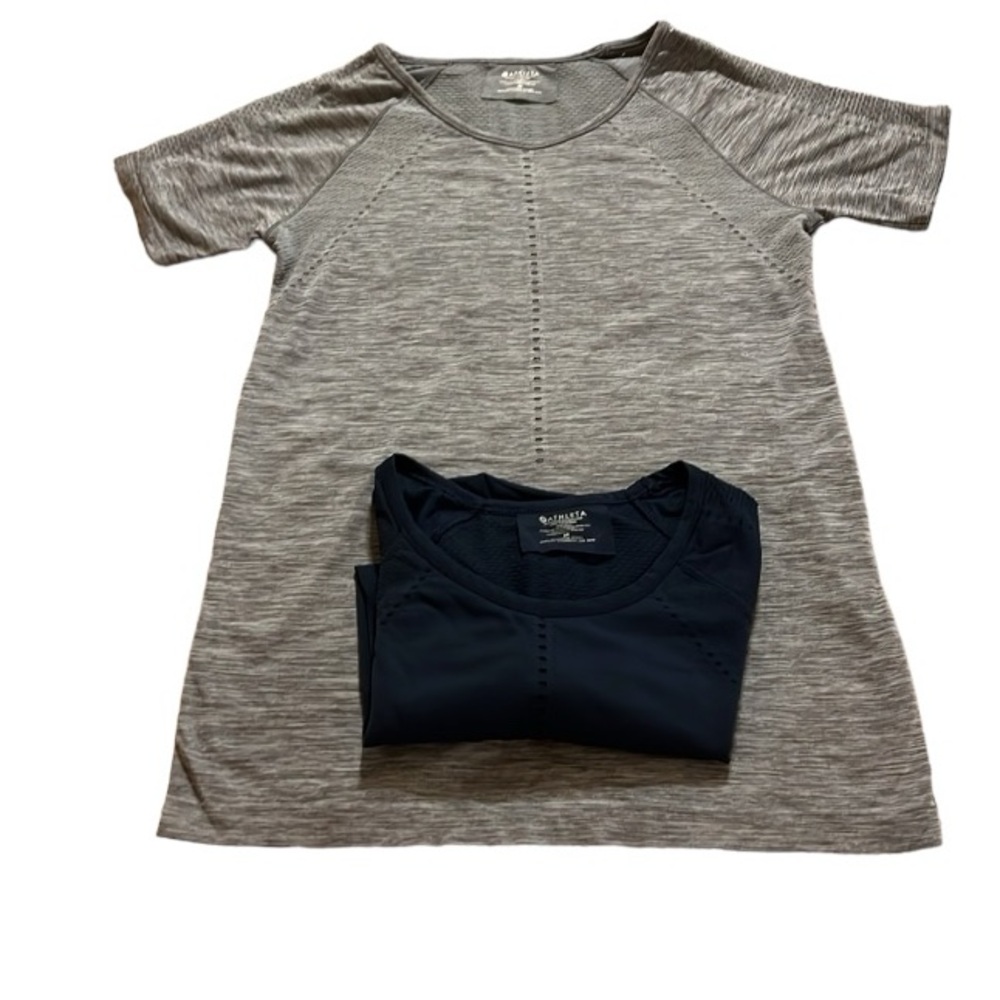 Pair Athleta Women’s Athletic Vented Running Short Sleeve Tee Size M Grey & Blue